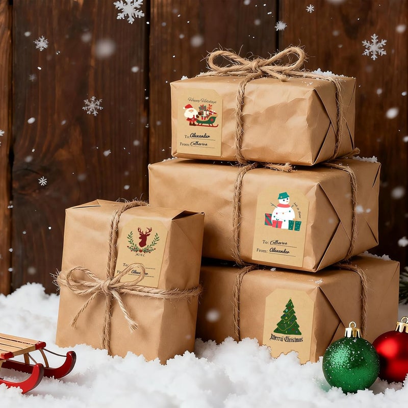 Trazzo Kraft Christmas Gift Tags Self-Adhesive Christmas Name Tag Stickers, Christmas Decorations for Gifts, Holiday Santa to from Gift Tag Stickers, Festival Wrapping Label Tags (120 PCS) - Image 2